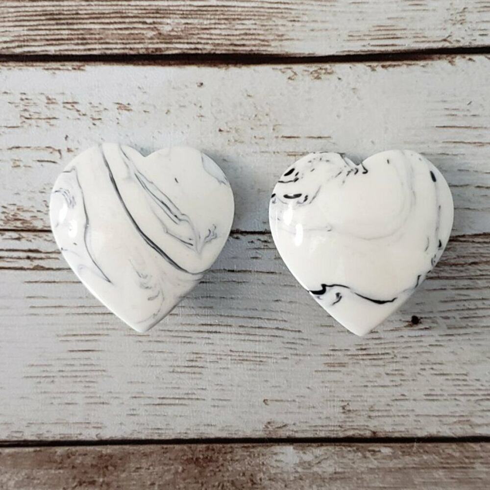 Vintage Clip On Earrings - Marbled Effect Heart Large Statement